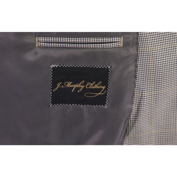 Custom Made Blue Gold Check Linen Wool Silk Marzoni 2-Btn Sportcoat Blazer 46S - Picture 9 of 11